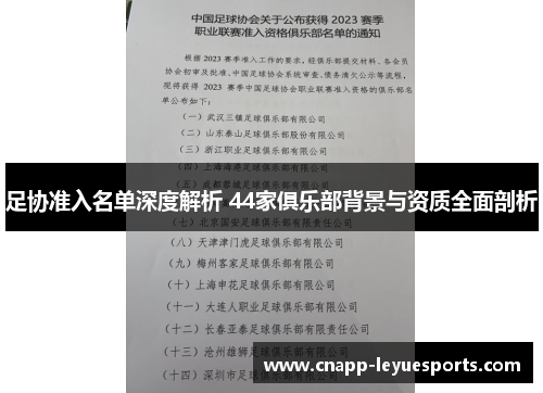 足协准入名单深度解析 44家俱乐部背景与资质全面剖析 足协准入名单深度解析 44家俱乐部背景与资质全面剖析