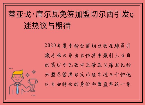 蒂亚戈·席尔瓦免签加盟切尔西引发球迷热议与期待 蒂亚戈·席尔瓦免签加盟切尔西引发球迷热议与期待